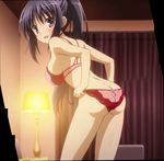  bra highres lampshade lingerie ogiyama_aoi panties ponytail purple_eyes purple_hair rou-kyuu-bu! screencap solo underwear 