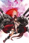  absurdly_long_hair bobhit boots breasts brown_eyes brown_hair cannon detached_sleeves flower full_body hair_flower hair_ornament highres kantai_collection large_breasts long_hair looking_at_viewer mecha_musume miniskirt mismatched_legwear oriental_umbrella ponytail red_umbrella single_thighhigh skirt solo thighhighs umbrella very_long_hair yamato_(kantai_collection) 