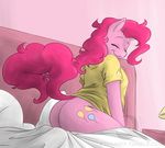  anthro anthrofied bed bottomless butt clothing cutie_mark equine ethanqix eyes_closed female friendship_is_magic hair horse lamp mammal my_little_pony nightstand pillow pink_hair pinkie_pie_(mlp) pony shirt sitting solo 