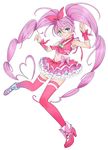  blue_eyes bow choker cure_melody frills heart houjou_hibiki jewelry long_hair looking_at_viewer magical_girl midriff mikurou_(nayuta) pink_bow pink_choker pink_hair precure skirt smile solo suite_precure thighhighs twintails 