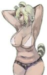  animal_ears araiguma-san armpits arms_behind_head bad_id bad_pixiv_id bikini_top blonde_hair borrowed_character breasts cleavage cutoffs dark_skin large_breasts lowres navel original raccoon_ears raccoon_tail red_eyes short_hair short_shorts shorts sideboob solo tail underboob urabe_sou-ko 