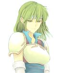  breastplate elbow_gloves fire_emblem fire_emblem:_thracia_776 gloves green_eyes green_hair headband misha_(fire_emblem) nonji_(sayglo_halo) pauldrons simple_background solo 