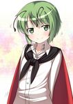  antennae arms_behind_back blush cape fidgeting green_eyes green_hair long_sleeves nakamura_kusata shirt short_hair smile solo touhou wriggle_nightbug 