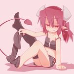  :p ashi_karekusa ass bad_id bad_pixiv_id blush demon_girl demon_tail feet flat_chest heart heart-shaped_pupils horns midriff miniskirt navel original pointy_ears red_eyes red_hair skirt sock_pull socks solo strap_slip succubus symbol-shaped_pupils tail thighhighs thighhighs_pull thighs tongue tongue_out 