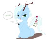 2013 antlers blue_fur butt equine female feral fur green_eyes hair half-closed_eyes horn horse knife looking_at_viewer mammal my_little_pony plain_background pony sitting solo tracycage tracycage_(character) two_tone_hair white_background 