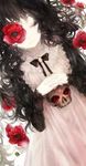  black_hair bow closed_eyes dress eyelashes flower hands_clasped highres long_hair moemoe3345 original own_hands_together poppy_(flower) skull tears 