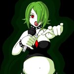  black_lipstick breasts collar female gardevoir green_hair hair kazuv lipstick microphone necklace nintendo pok&#233;mon pok&eacute;mon pregnant red_eyes solo spiked_bracelet spiked_collar video_games 