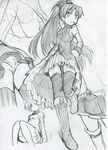  ass food greyscale kaname_madoka mahou_shoujo_madoka_magica miki_sayaka monochrome multiple_girls panties pantyshot pantyshot_(sitting) pocky ponytail sakura_kyouko sitting sketch skirt takeshisu thighhighs underwear upskirt 