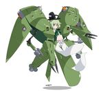  absurdres adapted_costume artist_name beam_cannon blush cannon claws extra_arms ghost ghost_tail green_eyes green_hair gundam gundam_0083 hat highres mecha mecha_musume nanaya777 neue_ziel signature smile soga_no_tojiko solo tate_eboshi thrusters touhou 
