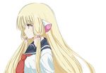  blonde_hair brown_eyes chii chobits expressionless from_side long_hair mugino_kouji profile robot_ears school_uniform serafuku solo white_background 