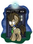  alpha_channel blue_eyes brown_fur brown_hair cloud clouds cutie_mark doctor_who doctor_whooves_(mlp) english_text equine feral friendship_is_magic fur grass hair horse kristysk long_hair male mammal my_little_pony necktie plain_background pony sky smile solo sonic_screwdriver tardis text transparent_background 