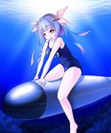  blue_hair highres i-19_(kantai_collection) kantai_collection long_hair red_eyes riding school_swimsuit swimsuit torpedo tsuruoka_masayoshi_to_junjou_romantica_2 twintails underwater 