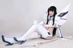  1girl asian boots breasts cosplay gloves high_heel_boots high_heels kamui_(kill_la_kill) kill_la_kill kiryuuin_satsuki long_hair photo thigh_boots thighhighs 