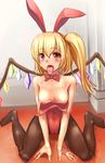  animal_ears blonde_hair blush breasts camel_toe crystal dress female flandre_scarlet hair legwear lingerie looking_at_viewer necktie nipples open_mouth rabbit_ears red_eyes side_ponytail spread_legs spreading stockings tongue tongue_out topless touhou unknown_artist vampire wings 