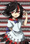  arm_behind_back black_hair blood bloody_hands dress harusame_(unmei_no_ikasumi) horns kijin_seija multicolored_hair red_eyes red_hair solo tongue tongue_out touhou white_hair 