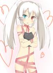  absurdres blush cat ciel_sacred flat_chest green_eyes heart heterochromia highres long_hair looking_at_viewer naked_ribbon pixiv_fantasia pixiv_fantasia_5 red_eyes ribbon shirokami_project solo tazaki_hayato twintails white_hair 