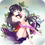 barefoot black_hair dungeon_and_fighter flower legs lips long_hair mallory purple_eyes smile solo thorns toenail_polish 