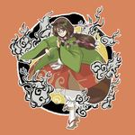  animal_ears bloomers brown_eyes brown_hair futatsuiwa_mamizou futatsuiwa_mamizou_(human) geta glasses haori japanese_clothes kitano_(kitanosnowwhite) leaf leaf_on_head long_hair pince-nez raccoon_ears raccoon_tail scarf smile tabi tail touhou underwear 