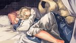  animal_ears bed blonde_hair canopy_bed dress forest fox_ears fox_tail kyuubi long_sleeves lying multiple_tails nature no_hat no_headwear on_bed on_side pillow solo tabard tail three_k_(spiritus_no_honoo) touhou white_dress wide_sleeves yakumo_ran yellow_eyes 