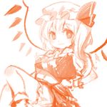  bad_id bad_pixiv_id bow flandre_scarlet hat hat_bow irua monochrome orange_(color) side_ponytail solo touhou wings 