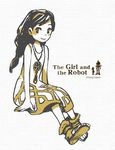  copyright_name dress english jewelry logo long_hair monaka_(siromona) monochrome necklace sitting smile solo the_girl_(gnr) the_girl_and_the_robot 