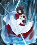  black_hair breasts detached_sleeves energy_ball hakama impossible_clothes japanese_clothes large_breasts long_hair m.u.g.e.n nontraditional_miko open_mouth original red_eyes sendai_hakurei_no_miko solo touhou wide_sleeves yo-rindou 