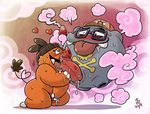  &lt;3 anthro blush boar cigarette clothing erection eyewear fondling gas gay glasses hat koffing male mammal nintendo open_mouth penis pignite pok&#233;mon porcine precum sex smoke sweat takataka takataka_(character) thick_penis tongue video_games 