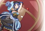  armpits bare_shoulders blue_eyes blue_hair breasts breasts_outside gloves hat hat_removed headwear_removed high_heels highres large_breasts lesoir_(pokemon) lying nipples nori_(akusei_shinseibutsu) panties panties_under_pantyhose pantyhose poke_ball pokemon pokemon_(game) pokemon_xy skirt solo underwear 
