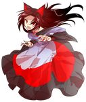  alphes_(style) animal_ears brooch brown_hair dairi dress fingernails full_body fur imaizumi_kagerou jewelry long_fingernails long_hair parody red_eyes solo style_parody touhou transparent_background wolf_ears 