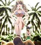  1boy 1girl barefoot bikini black_hair blonde_hair breasts drill_hair feet femdom foot_on_head large_breasts long_hair ore_no_nounai_sentakushi_ga_gakuen_love-comedy_wo_senryoku_de_jama_shiteru reikadou_ayame short_hair swimsuit toes very_long_hair yellow_eyes 