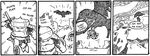  4koma armor behind_back bird comic commentary dark_souls emphasis_lines english flying full_armor gameplay_mechanics greyscale looking_at_viewer male_focus monochrome monster running setz sheath sheathed siegmeyer_of_catarina silhouette simple_background souls_(from_software) speech_bubble sword talking weapon white_background 