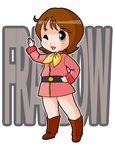  brown_hair chibi female frau_bow gundam mobile_suit_gundam orange226 silver_fish solo uniform 