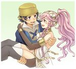  1girl blush braid carrying commentary_request donny_(fire_emblem) fire_emblem fire_emblem:_kakusei futatsuki_(perfect_lovers) hairband long_hair olivia_(fire_emblem) pink_hair ponytail princess_carry short_hair thighhighs 