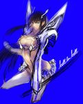  areno black_hair blue_background blue_eyes breasts cleavage cleavage_cutout copyright_name cropped_legs hair_ornament hairclip junketsu kill_la_kill kiryuuin_satsuki long_hair revealing_clothes sketch solo sword thighhighs weapon 