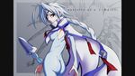  artist_request ass blazblue blazblue_insignia bodysuit cape eyepatch hair_weapon long_hair nu-13 official_art red_eyes silver_hair solo 