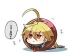  ahoge bad_id bad_twitter_id blazblue blonde_hair cape chibi doughnut food hair_weapon kuro_yuzu lambda-11 red_eyes solo translation_request 