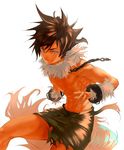  1boy 417 abs blue_eyes brown_hair chains complexplane fingernails loincloth male male_focus muscle no_nipples original pointy_ears sharp_fingernails shirtless simple_background smile solo tan teenage topless torn_clothes white_background 