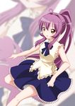  ahoge bow dress highres open_mouth ponytail purple_hair sleeveless solo sugiura_ayano tatsuya_(guild_plus) yuru_yuri 