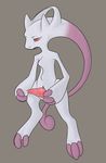  3_toes bald barefoot cloaca cum cum_on_hand cum_on_penis cum_string erection feral grey_background legendary_pok&#233;mon legendary_pokemon looking_down male mega_evolution mega_mewtwo_y mewtwo nintendo nude open_mouth orgasm penis pink_penis plain_background pok&#233;mon pok&eacute;mon red_eyes shurib solo tapering_penis video_games 