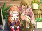  2girls boots brown_eyes brown_hair crying orange_hair original tears teddy_bear twintails yoropa 