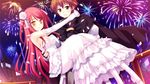  16:9 1boy 1girl arima_yousuke brown_eyes brown_hair carrying dress elbow_gloves game_cg gloves hinomiya_ayari ko~cha long_hair red_hair short_hair wedding_dress witch&#039;s_garden witch's_garden yellow_eyes 