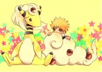  1boy ampharos blonde_hair crossover ears mega_pokemon naruto nintendo o96ap pokemon red_eyes short_hair uzumaki_naruto 