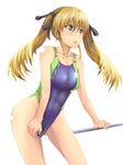  blonde_hair competition_swimsuit dog_days green_eyes highleg highleg_swimsuit highres long_hair one-piece_swimsuit pocari66 rebecca_anderson swimsuit swimsuit_pull twintails 