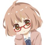  1girl blush glasses kuriyama_mirai kyoukai_no_kanata looking_at_viewer red-framed_glasses simple_background solo sweater transparent_background 