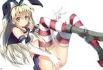  blonde_hair boots elbow_gloves headband kantai_collection long_hair niwashi_(yuyu) nopan shimakaze_(kancolle) skirt thighhighs white yellow_eyes 