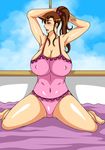  areolae brown_hair erect_nipples fire_tiger large_breasts milf purple_eyes wide_hips 
