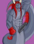  baddemona biceps coiled colored_sketch deviousnaga dreadlocks erected fur hair horn male muscles naga nude pecs penis presenting red_gloves red_hair reptile scales scalie sheath slit solo 