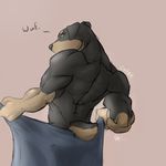  anthro back biceps black_fur black_nose brown_fur canine dog fur looking_back male mammal muscles nude pose rottweiler simple_background sock_the_fennec solo standing toned topless towel 