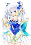  blue_eyes blush kazato_fuuchi long_hair original pointy_ears simple_background skirt smile solo white_background white_hair 