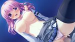  blush breasts censored game_cg hulotte ikegami_akane imouto_no_okage_de_mote_sugite_yabai nipples open_shirt panties pink_hair purple_eyes thighhighs underwear yonaga_aoba 